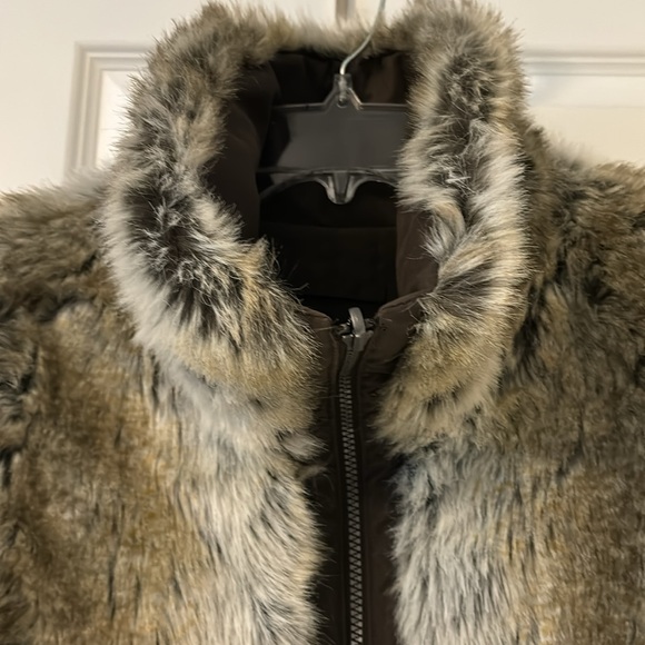 Weatherproof reversible faux fur and brown SZ L high funnel neck puffy gorpcore - Picture 6 of 16